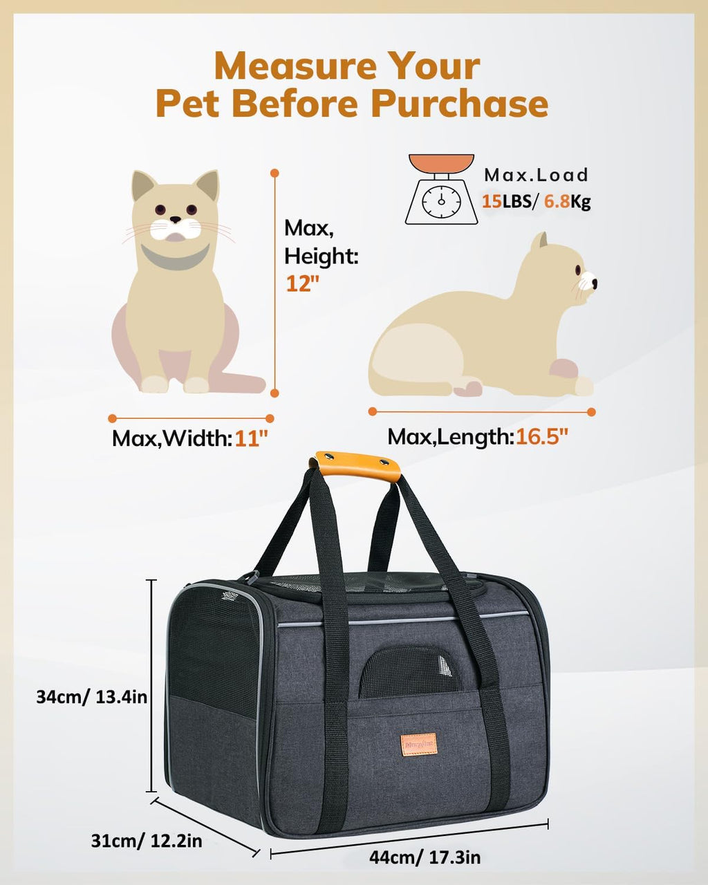Cat Carrier - Cat Carrier Soft for Medium or Large Cats up to 20Lbs, with Dual-Sided Cushion, Secure Buckle and Foldable Bowl, Dog Carriers for Small Dogs - Pet Carrier (Dark Gray)